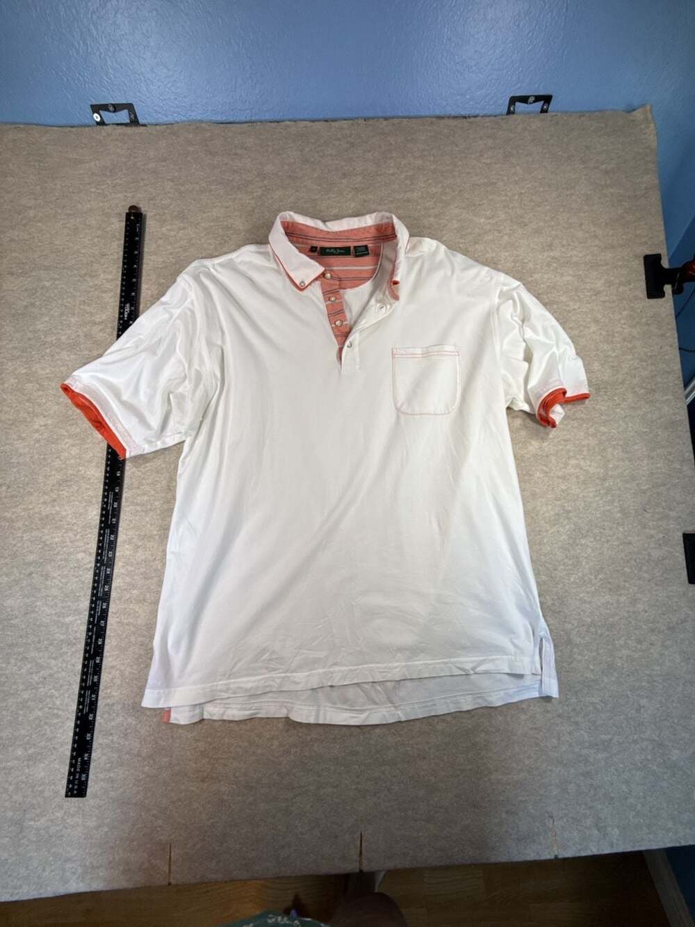 Bobby Jones Mens XL Pima Cotton Polo Shirt White Orange Stripe Golf Luxury